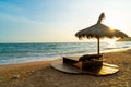 Beach chair and umbrella with sea beach background Royalty Free Stock Photo