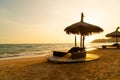 Beach chair and umbrella with sea beach background Royalty Free Stock Photo