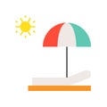 Beach chair, umbrella and sun, sun bath flat icon Royalty Free Stock Photo