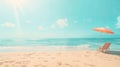 beach chair and umbrella on the beach in sunny day, pastel colors