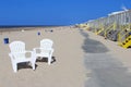 Beach chairs and beach huts, Netherlands Royalty Free Stock Photo