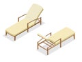 Beach chairs on blue background. Wooden beach chaise longue Flat 3d isometric vector illustration. Royalty Free Stock Photo