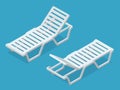 Beach chairs isolated on white background. Plastic beach chaise longue Flat 3d isometric illustration. Royalty Free Stock Photo