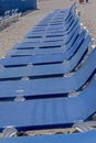 Rows of chairs and beach umbrellas in the Bahamas. Royalty Free Stock Photo