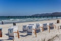 Beach chairs and sea bridge in Binz on Rugen island Royalty Free Stock Photo
