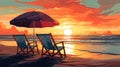 Beach chairs on the beach during summer sunset Royalty Free Stock Photo