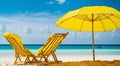 beach chairs and summer umbrella on island vacation Royalty Free Stock Photo