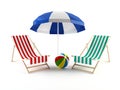 Beach chairs and umbrella