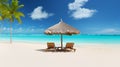 Beach chairs with umbrella and beautiful sand beach. AI Generative Royalty Free Stock Photo