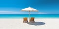 Beach chairs with umbrella and beautiful sand beach Royalty Free Stock Photo
