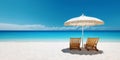 Beach chairs with umbrella and beautiful sand beach Royalty Free Stock Photo