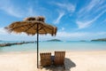 Beach Chairs and Umbrella on summer island in Phuket, Thailand. Royalty Free Stock Photo