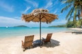 Beach Chairs and Umbrella on summer island in Phuket, Thailand. Royalty Free Stock Photo