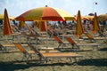 Beach chairs and umbrellas