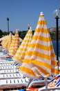 Beach chairs and umbrellas