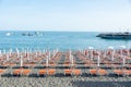 Beach Chairs and Umbrellas on The Maiori Beach, Amalfi Coast, Campania, Italy