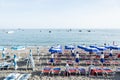 Beach Chairs and Umbrellas on The Maiori Beach, Amalfi Coast, Campania, Italy