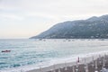 Beach Chairs and Umbrellas on The Maiori Beach, Amalfi Coast, Campania, Italy