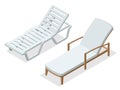 Beach chairs on white background. Wooden beach chaise longue Flat 3d isometric vector illustration.