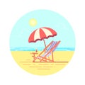 Beach chaise longue with umbrella vector flat illustration.