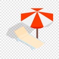 Beach chaise lounge with umbrella isometric icon