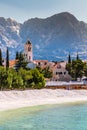 Beach,City,Church And Biokovo-Baska Voda,Croatia Royalty Free Stock Photo