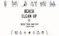 Beach Clean Up Flyer with Stick Figures Trash Collecting. Concept of Save the Planet. Icon Motif for Environmental Earth