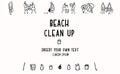 Beach Clean Up Flyer with Stick Figures Trash Collecting. Concept of Save the Planet. Icon Motif for Environmental Earth Day