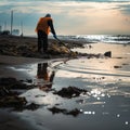 Beach cleaners collect garbage with rakes, tidying up the shore.