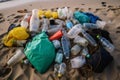 Beach cleanup, picking plastic garbage, ocean-friendly living and save the planet concept.