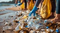 Beach cleanup volunteers collecting plastic waste