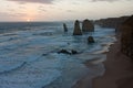 The beach and the cliffs during the sunset at Twelve Apostles on the Great Ocean Road in Australia Royalty Free Stock Photo