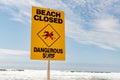 Beach closed and dangerous surf sign for swimmers in Australia