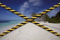 Beach closed due to Coronavirus. Caution tape, restricted area