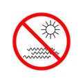 Beach closed sign. Sun and sea crossed out circle icon Royalty Free Stock Photo