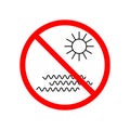 Beach closed sign. Sun and sea crossed out circle icon