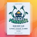 Beach club paradise summer party poster neon vibrant blurred decorative design vector illustration