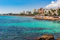 Beach coastline of Cala Millor tourist resort on Majorca island, Spain Royalty Free Stock Photo