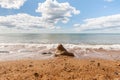 Beach and coastline of West Bay on the Jurassic coast in Dorset taken on sunny summer day. Royalty Free Stock Photo