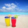 Beach cocktails in caribbean tropical sea Royalty Free Stock Photo