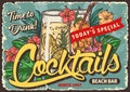 Beach cocktails colorful vintage poster