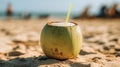 Beach Coconut Drink Straw Sunny Vacation Relaxation Royalty Free Stock Photo
