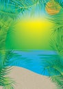 Beach coconut leaves frame green bright