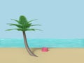 Beach with coconut tree blue sky 3d render Royalty Free Stock Photo