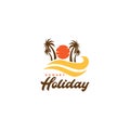 Beach with coconut trees sunset vintage logo design Royalty Free Stock Photo