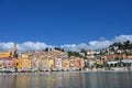 Beach and colorful old buildings in Menton France