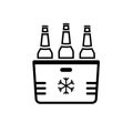 Beach cooler box with beer bottles outline icon