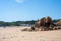 The beach and coastline of St Brelade`s Bay, St Brelade, Jersey, Channel Islands, British Isles Royalty Free Stock Photo