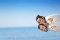 Beach couple laughing in love romance on travel honeymoon vacation Royalty Free Stock Photo