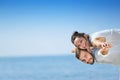 Beach couple laughing in love romance on travel honeymoon vacation Royalty Free Stock Photo